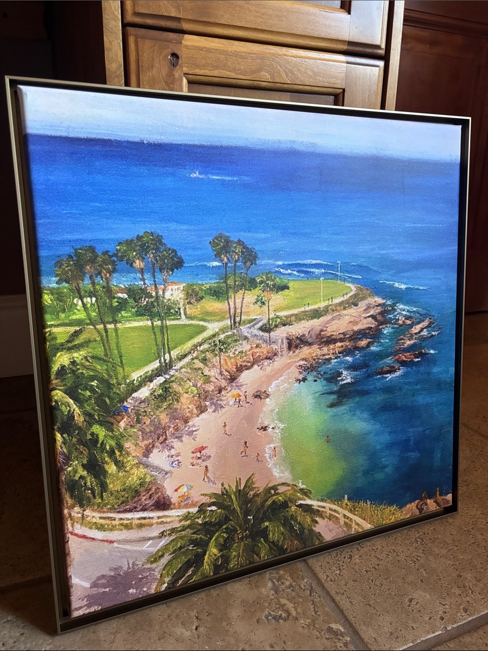 Coastal Beach Scene Canvas Wall Art Print - Blue & Green